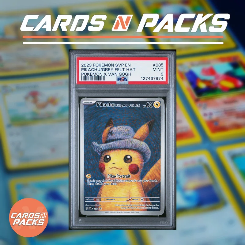 Pokémon Card Pikachu Van Gogh Grey Felt Hat - Cards N Packs